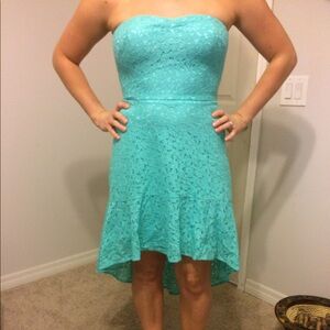 Teal, strapless, high low Betsey Johnson dress